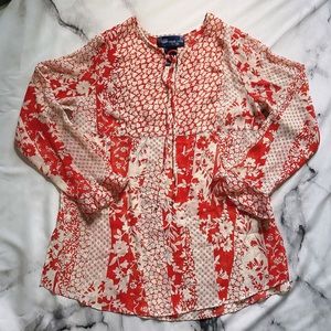 Susan Graver Red and White Sheer Blouse